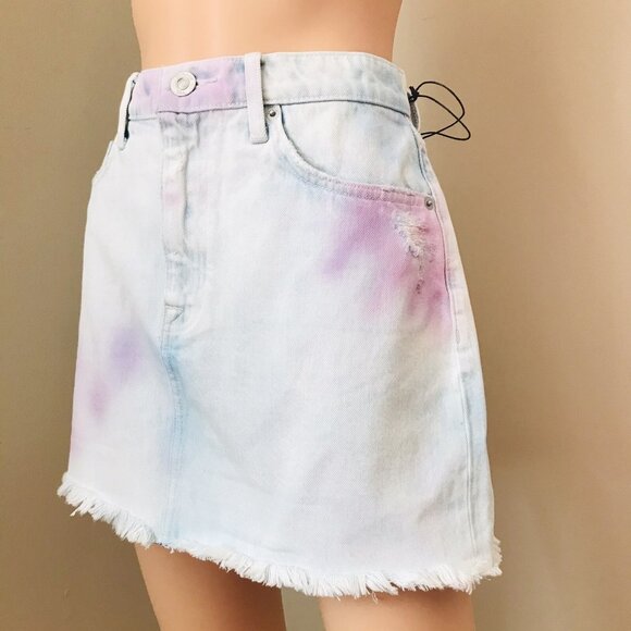 NWT Hudson Women's The Viper Tie Dye Blue Cotton Denim Mini Skirt Size 29 $195 - Picture 2 of 12